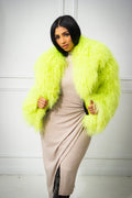 Women's Celia Mongolian Fur Jacket [Lime Green]