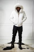 Men's Lucas Quilted Leather Bomber Jacket Hood [White]