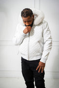 Men's Lucas Quilted Leather Bomber Jacket Hood [White]