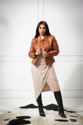 Women's Iris Leather Straight Cut Jacket [Caramel Crunch]