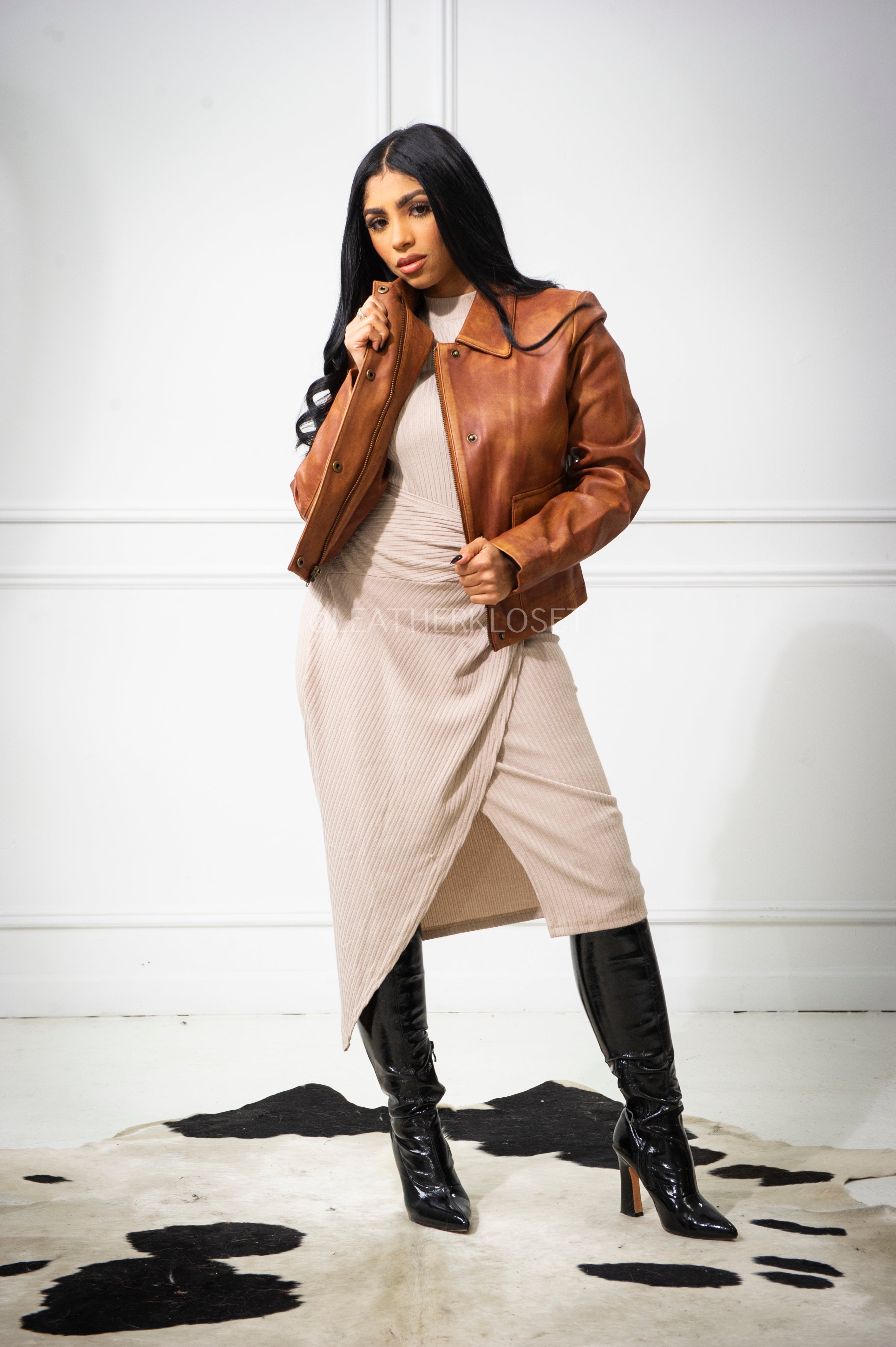 Women's Iris Leather Straight Cut Jacket [Caramel Crunch