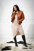 Women's Iris Leather Straight Cut Jacket [Caramel Crunch]