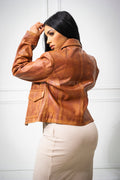 Women's Iris Leather Straight Cut Jacket [Caramel Crunch]