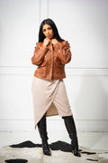 Women's Iris Leather Straight Cut Jacket [Caramel Crunch]