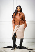 Women's Iris Leather Straight Cut Jacket [Caramel Crunch]