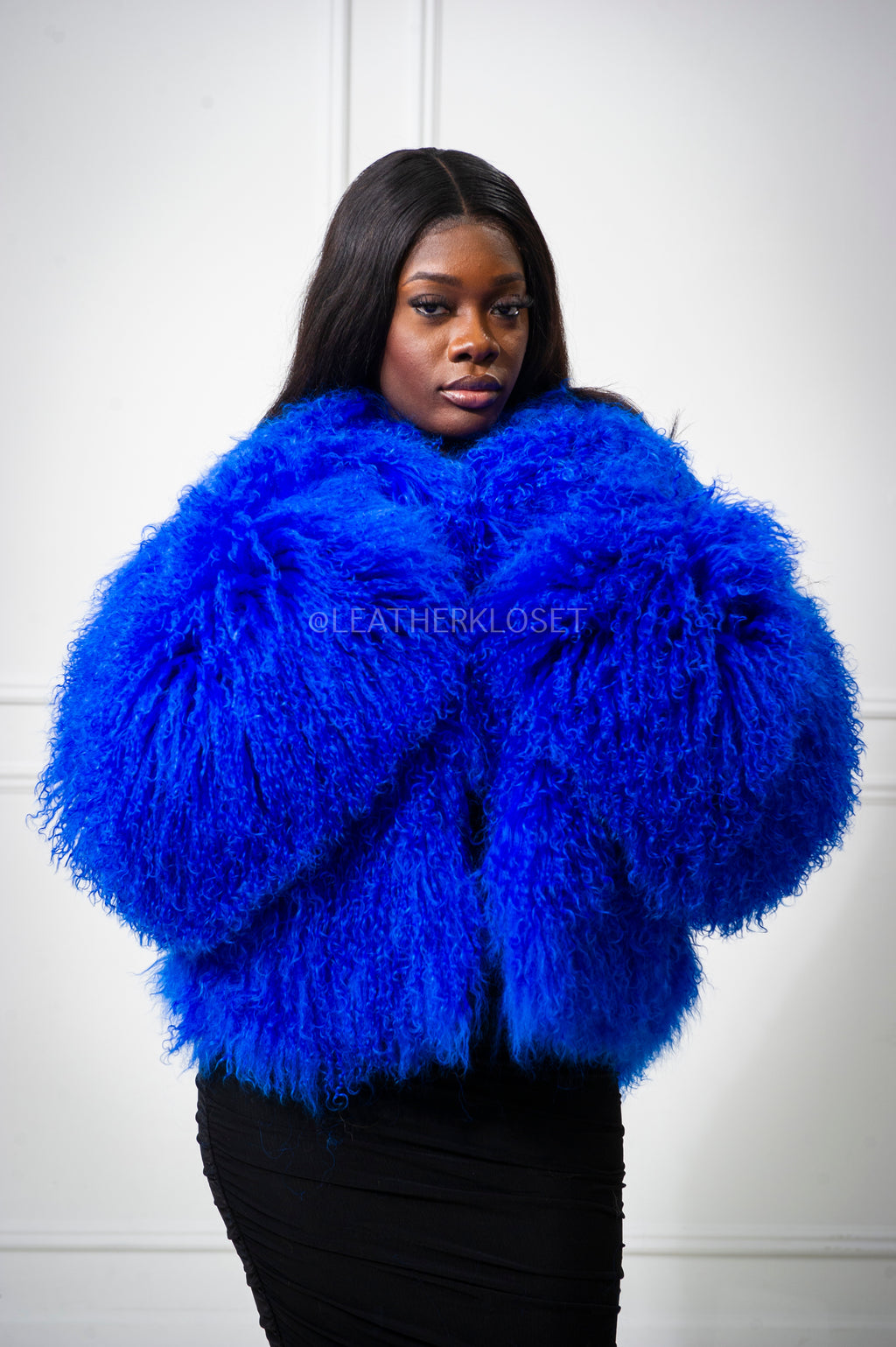Women's Celia Mongolian Fur Jacket [Royal Blue]