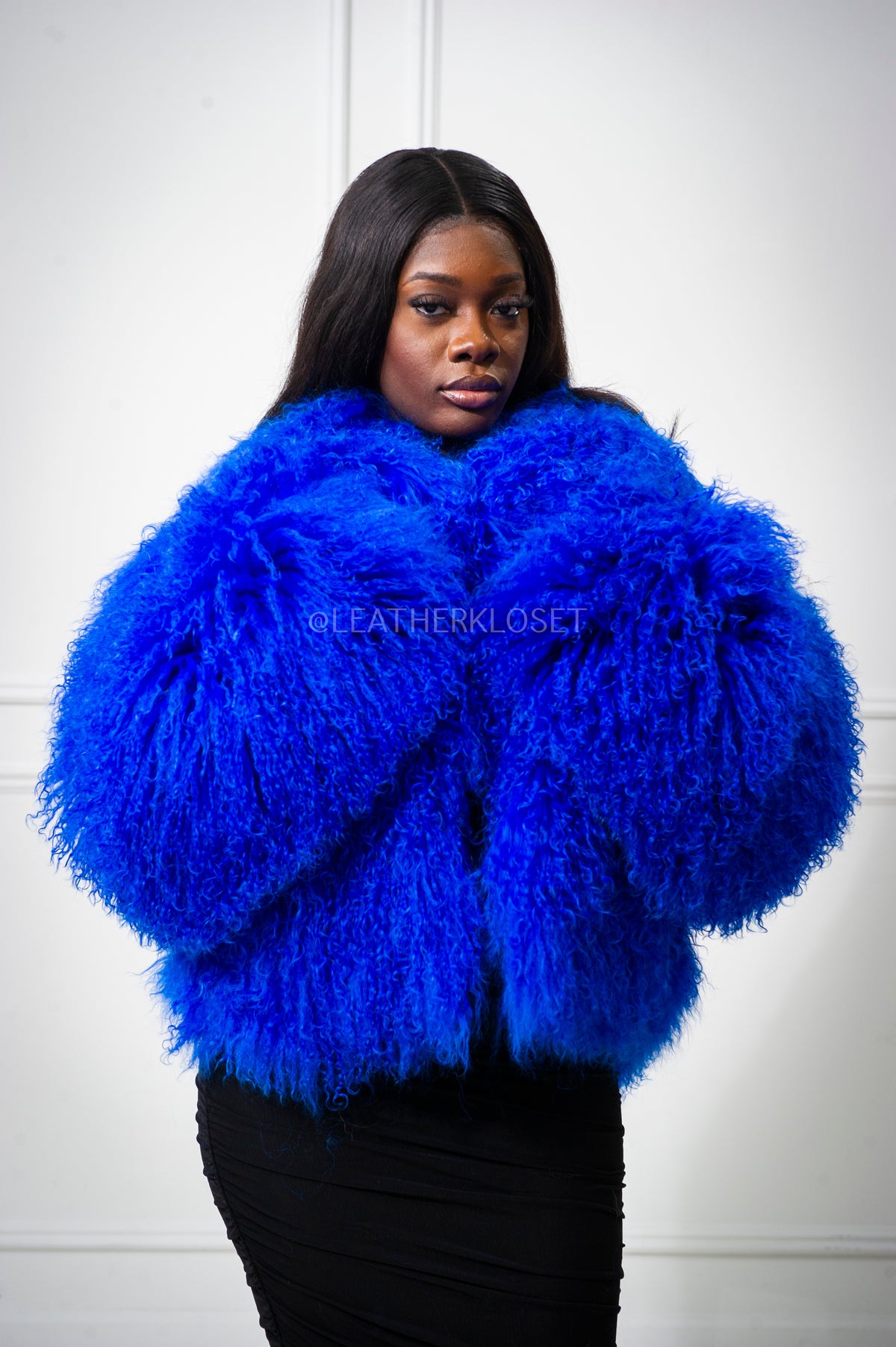 Women's Celia Mongolian Fur Jacket [Royal Blue]