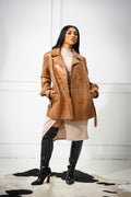 Women's Croc Embossed Double Breast Coat [Tan]