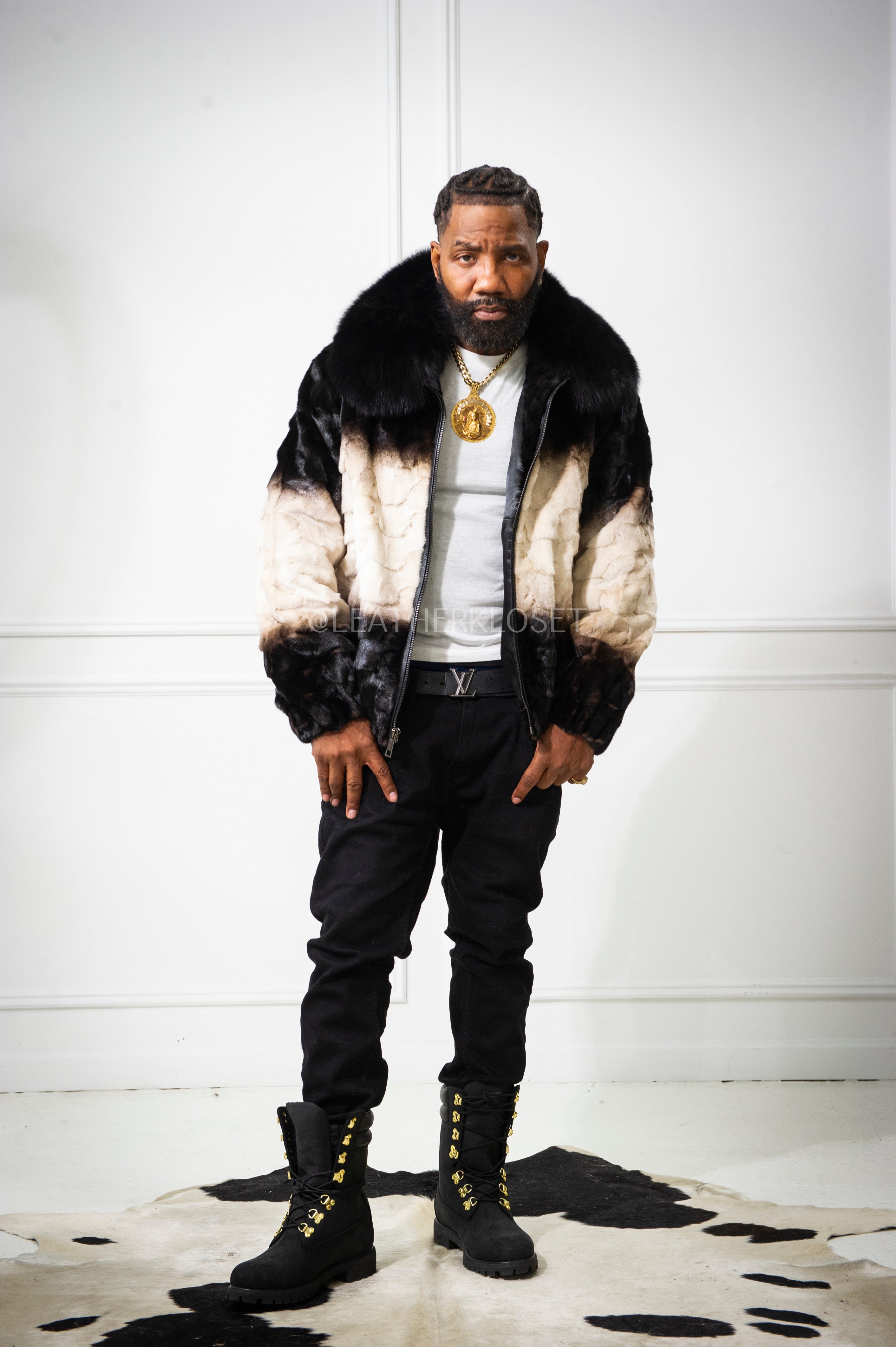 Men's Panda Mink Bomber Jacket [Black/White] – LeatherKloset