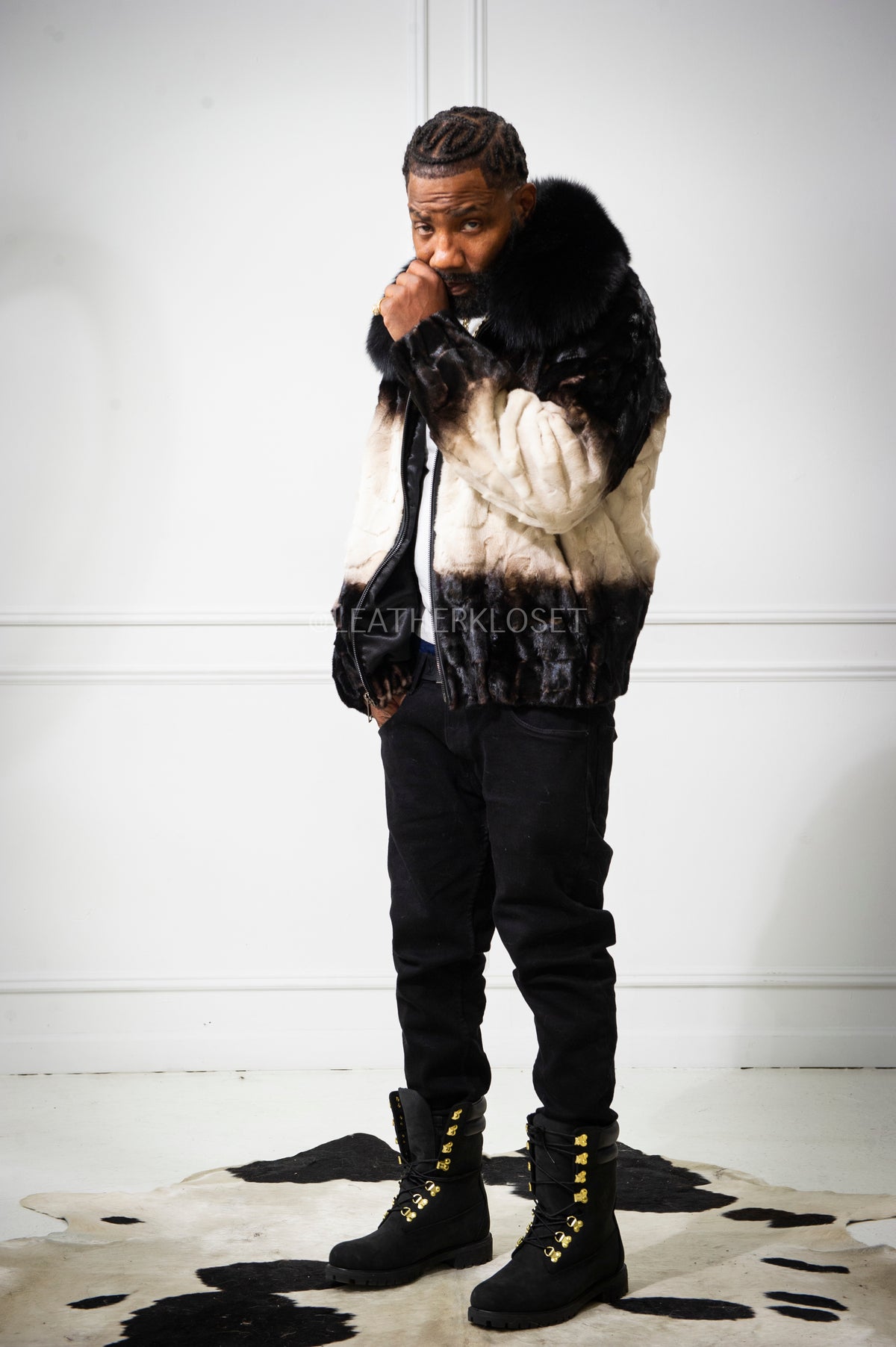 Men's Panda Mink Bomber Jacket [Black/White]