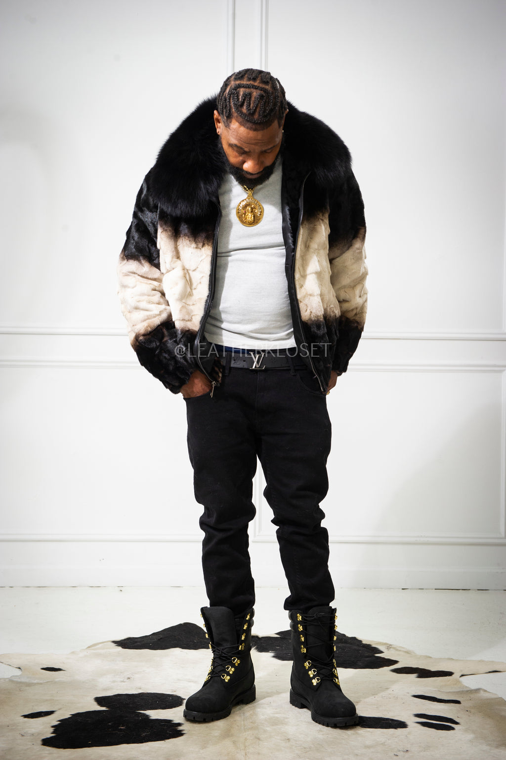 Men's Panda Mink Bomber Jacket [Black/White]