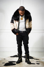 Men's Panda Mink Bomber Jacket [Black/White]