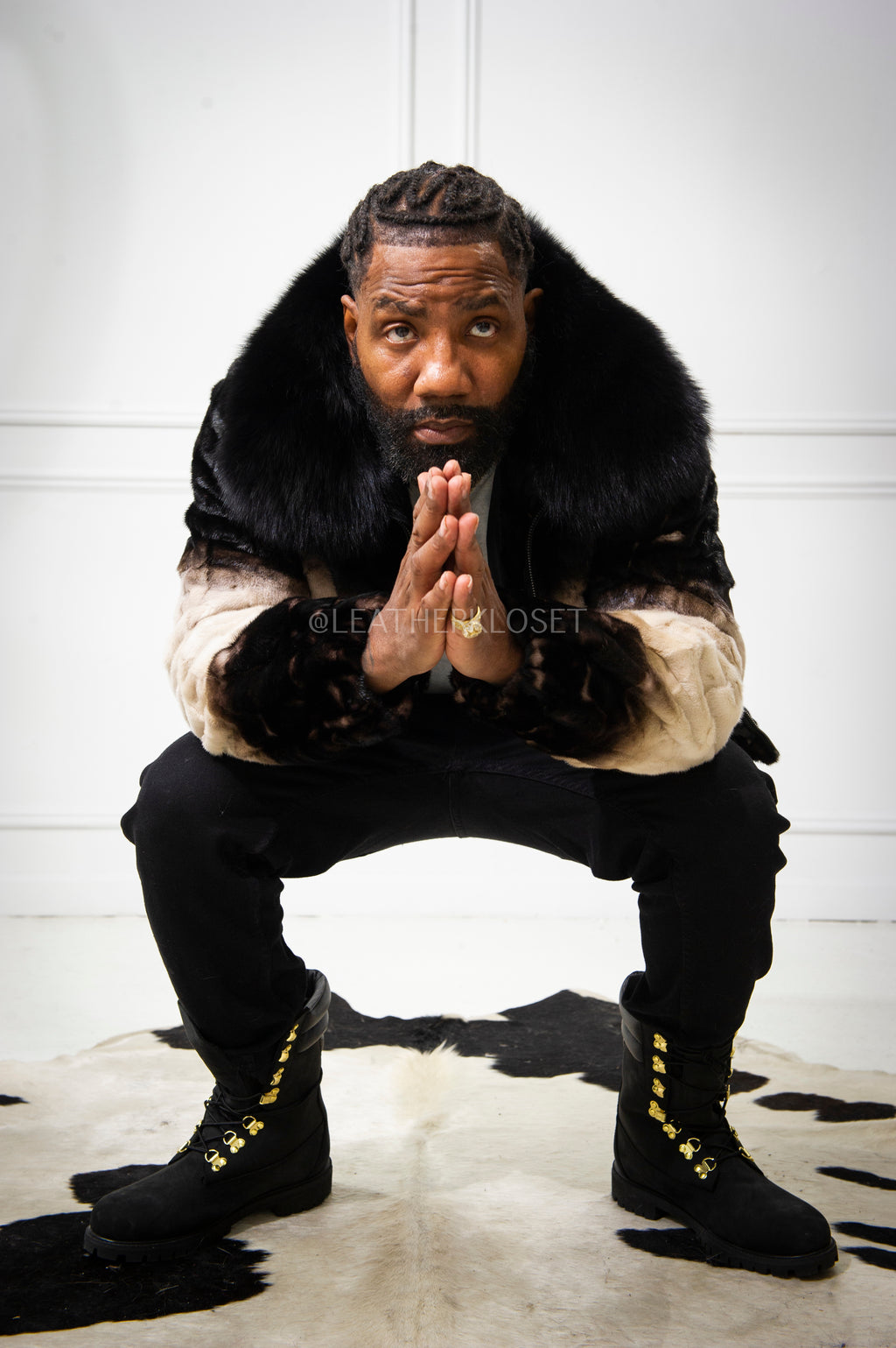 Men's Panda Mink Bomber Jacket [Black/White]