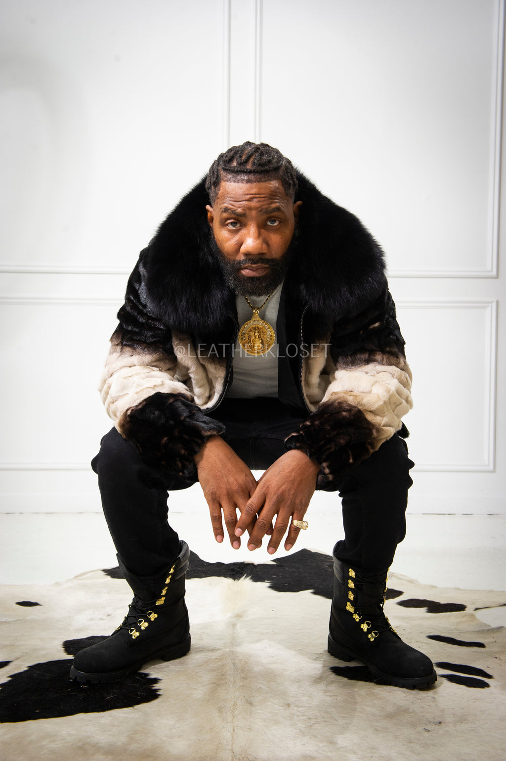 Men's Panda Mink Bomber Jacket [Black/White]