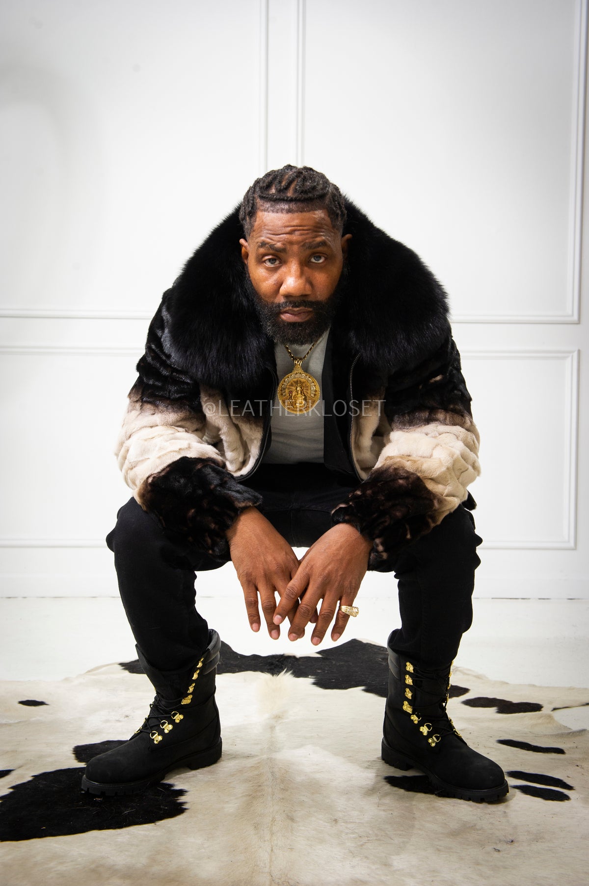 Men's Panda Mink Bomber Jacket [Black/White]