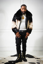 Men's Panda Mink Bomber Jacket [Black/White]