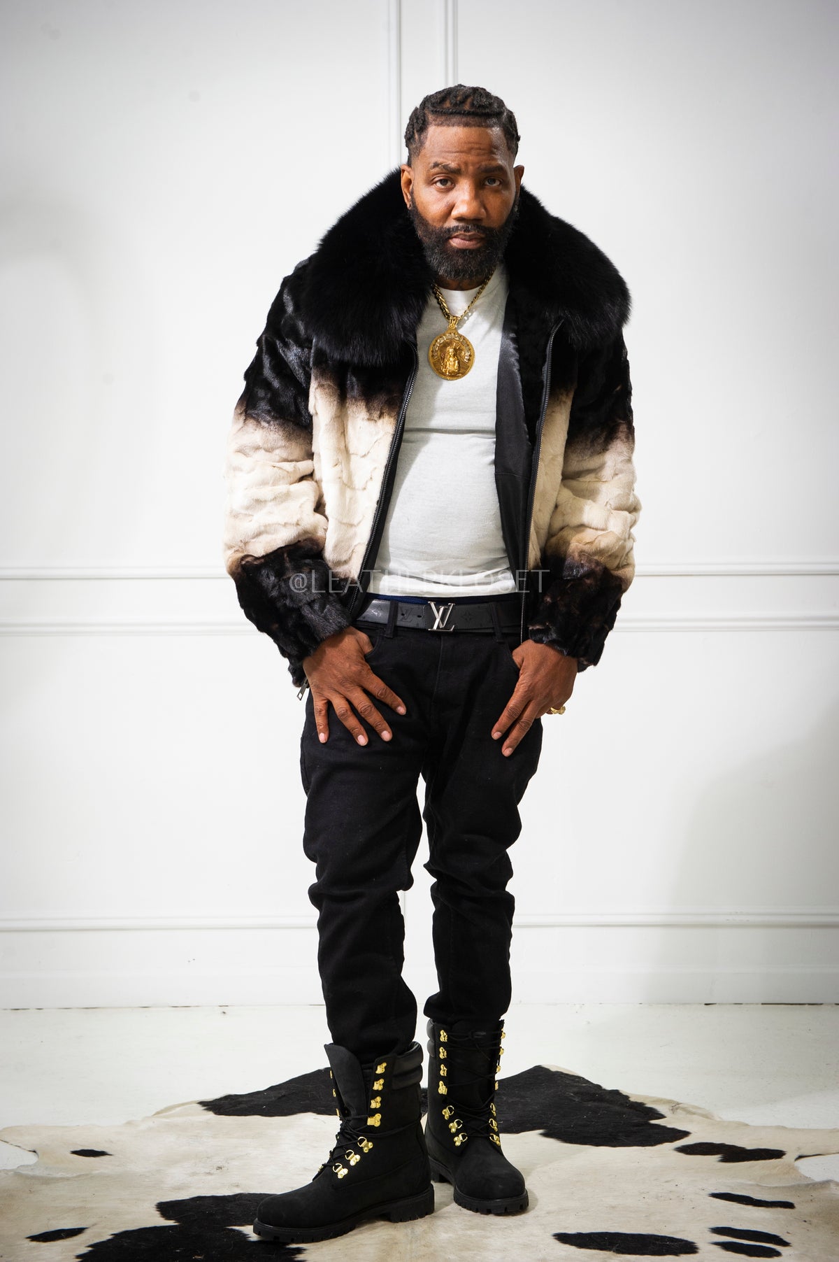 Men's Panda Mink Bomber Jacket [Black/White]