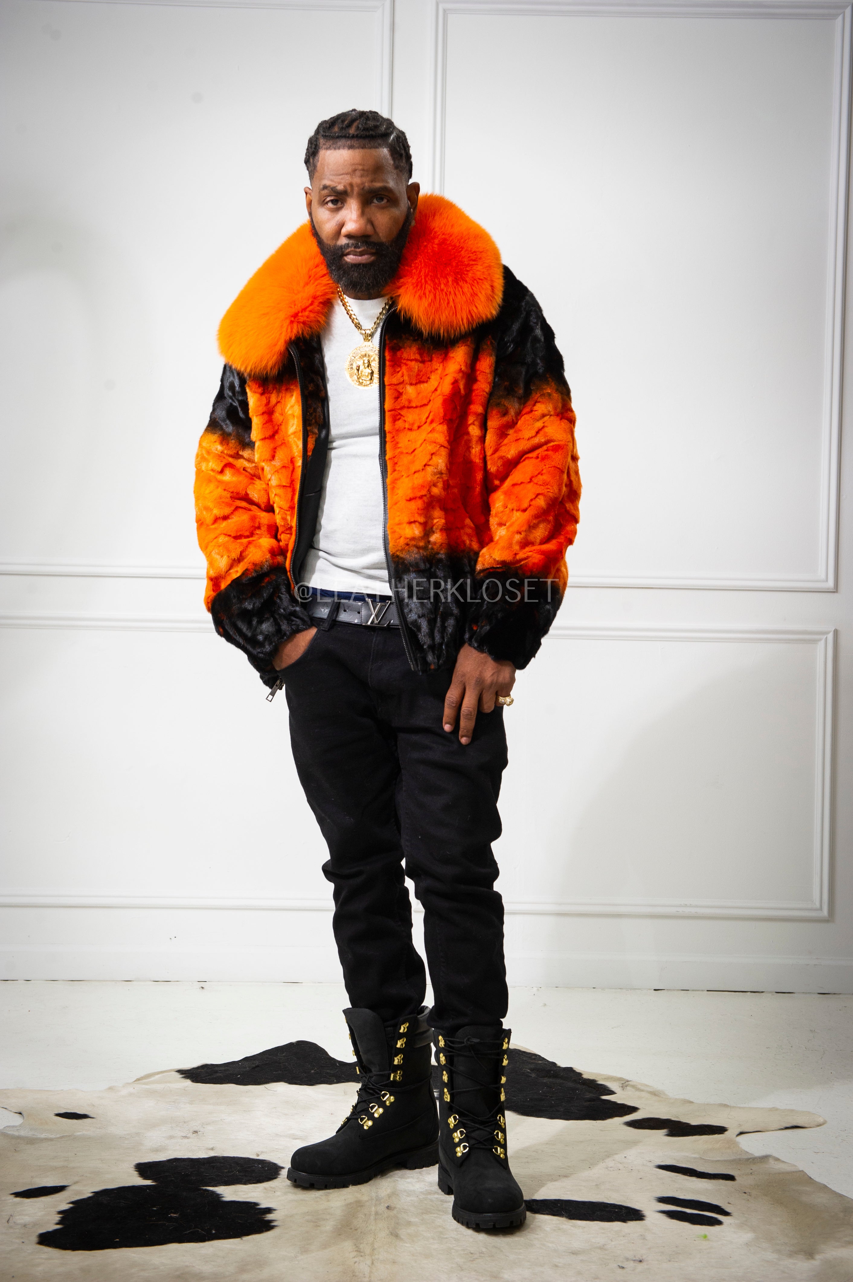 Men's The Great Pumpkin Mink Bomber Jacket [Orange/Black