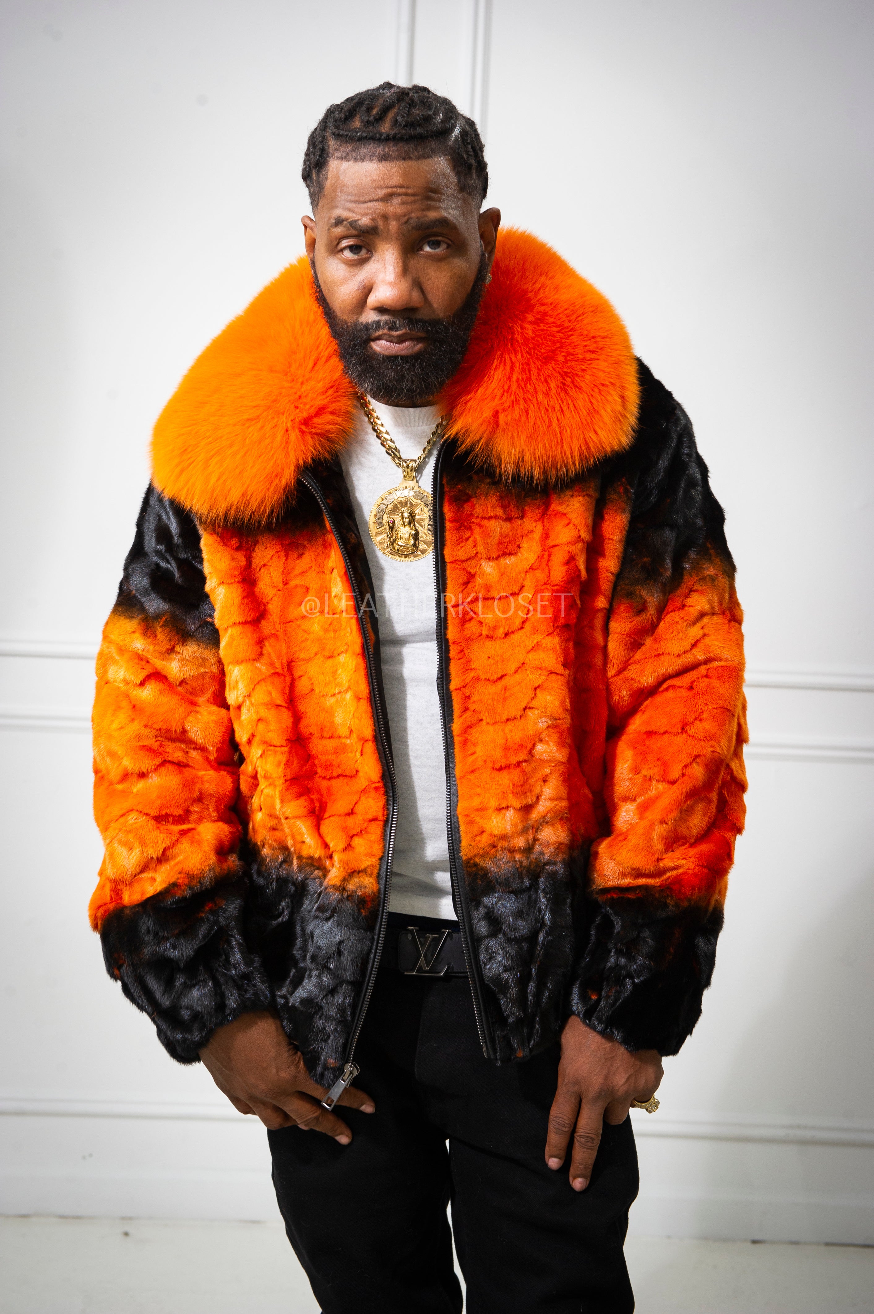Men's The Great Pumpkin Mink Bomber Jacket [Orange/Black