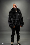 Men's Mink Bomber Jacket Herringbone [Black]
