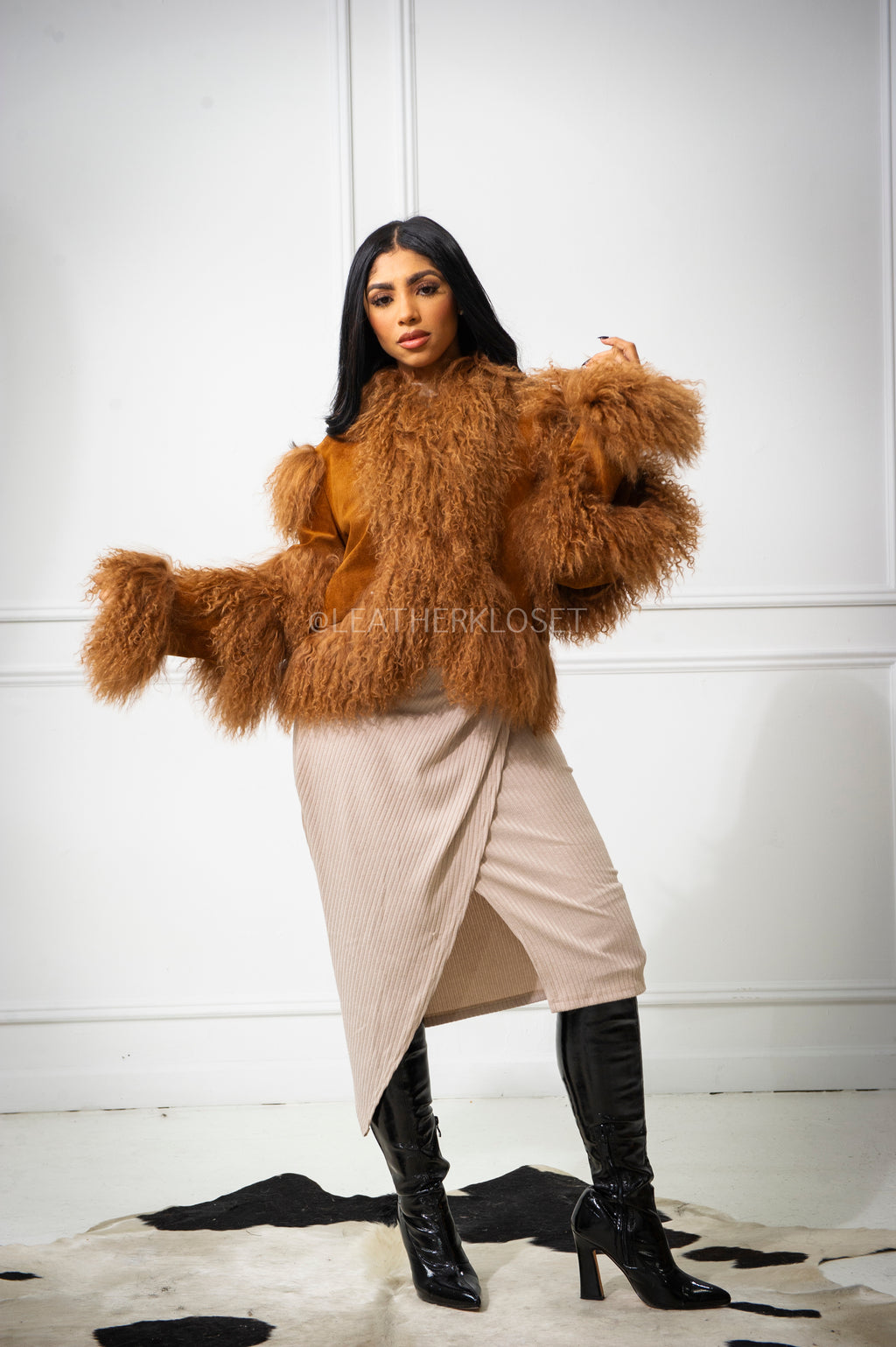 Women's Suede And Mongolian Fur Combo [Brown]