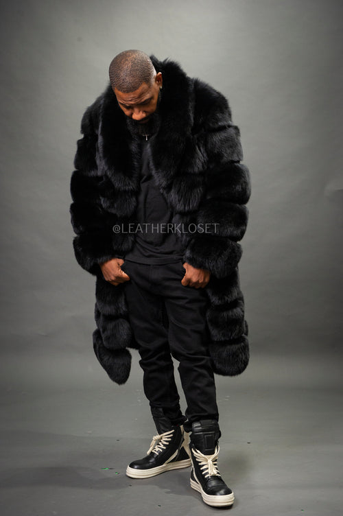 Men's Black Russian Fox Fur Coat