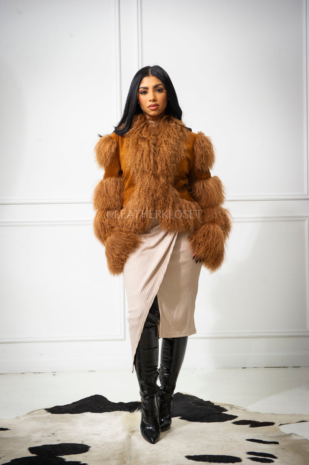 Women's Suede And Mongolian Fur Combo [Brown]