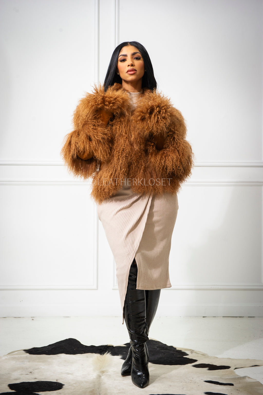 Women's Suede And Mongolian Fur Combo [Brown]