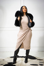 Women's Emery Crop Croco Leather Bomber With Fox Hood [Black]