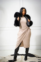 Women's Emery Crop Croco Leather Bomber With Fox Hood [Black]