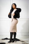Women's Emery Crop Croco Leather Bomber With Fox Hood [Black]