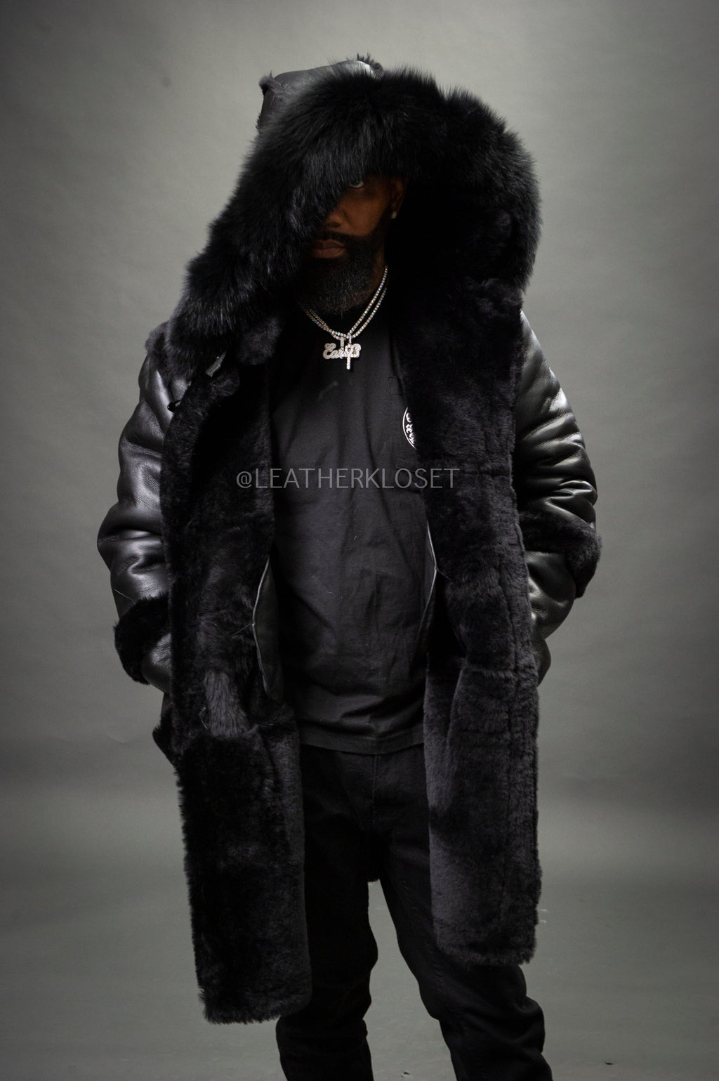 Men's Stealth Real Sheepskin Shearling Duffle [Black]
