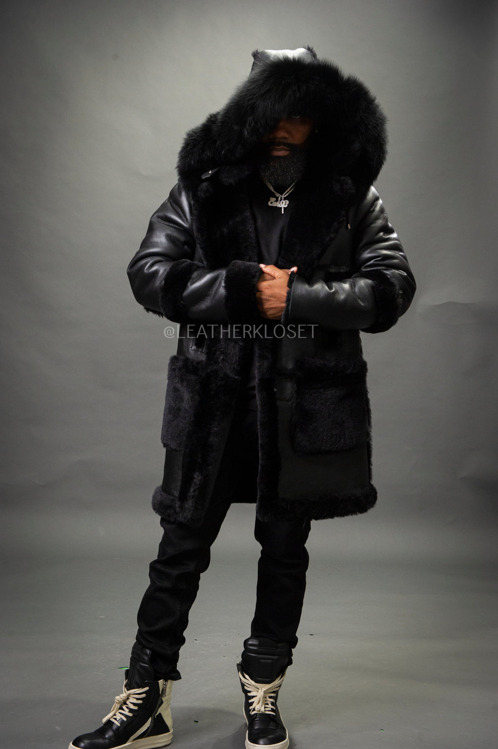 Men's Stealth Real Sheepskin Shearling Duffle [Black]