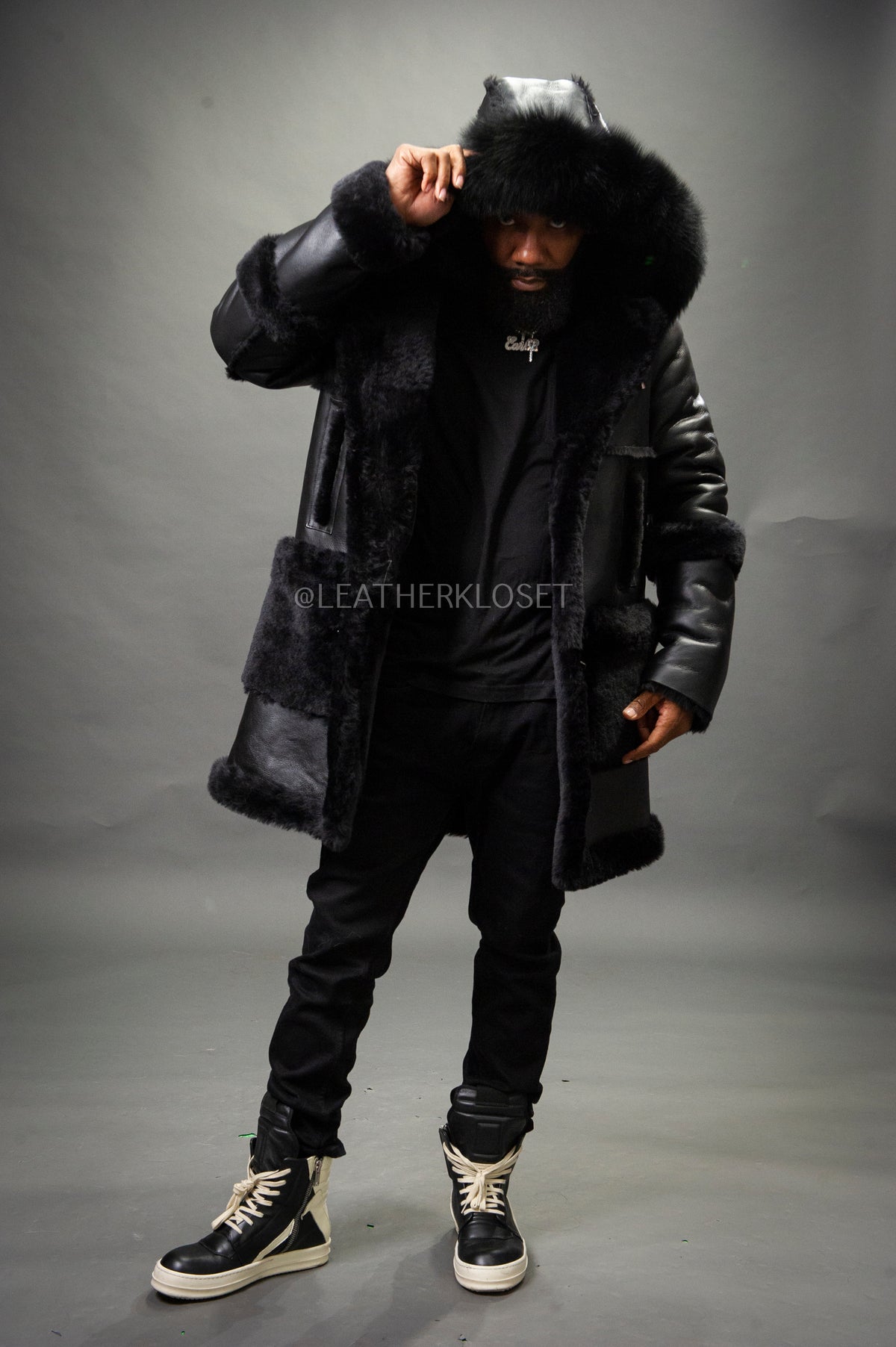 Men's Stealth Real Sheepskin Shearling Duffle [Black]