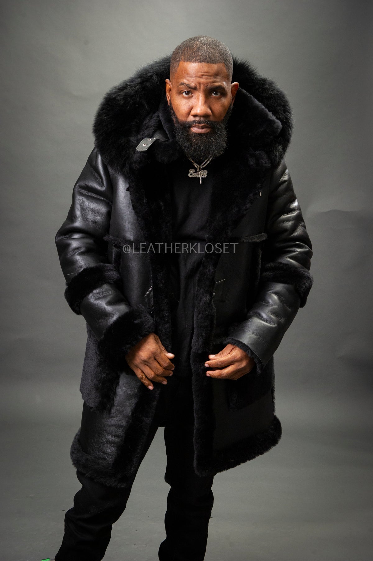 Men's Stealth Real Sheepskin Shearling Duffle [Black]