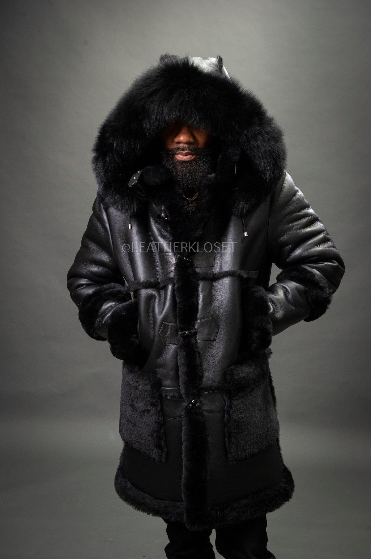 Men's Stealth Real Sheepskin Shearling Duffle [Black]