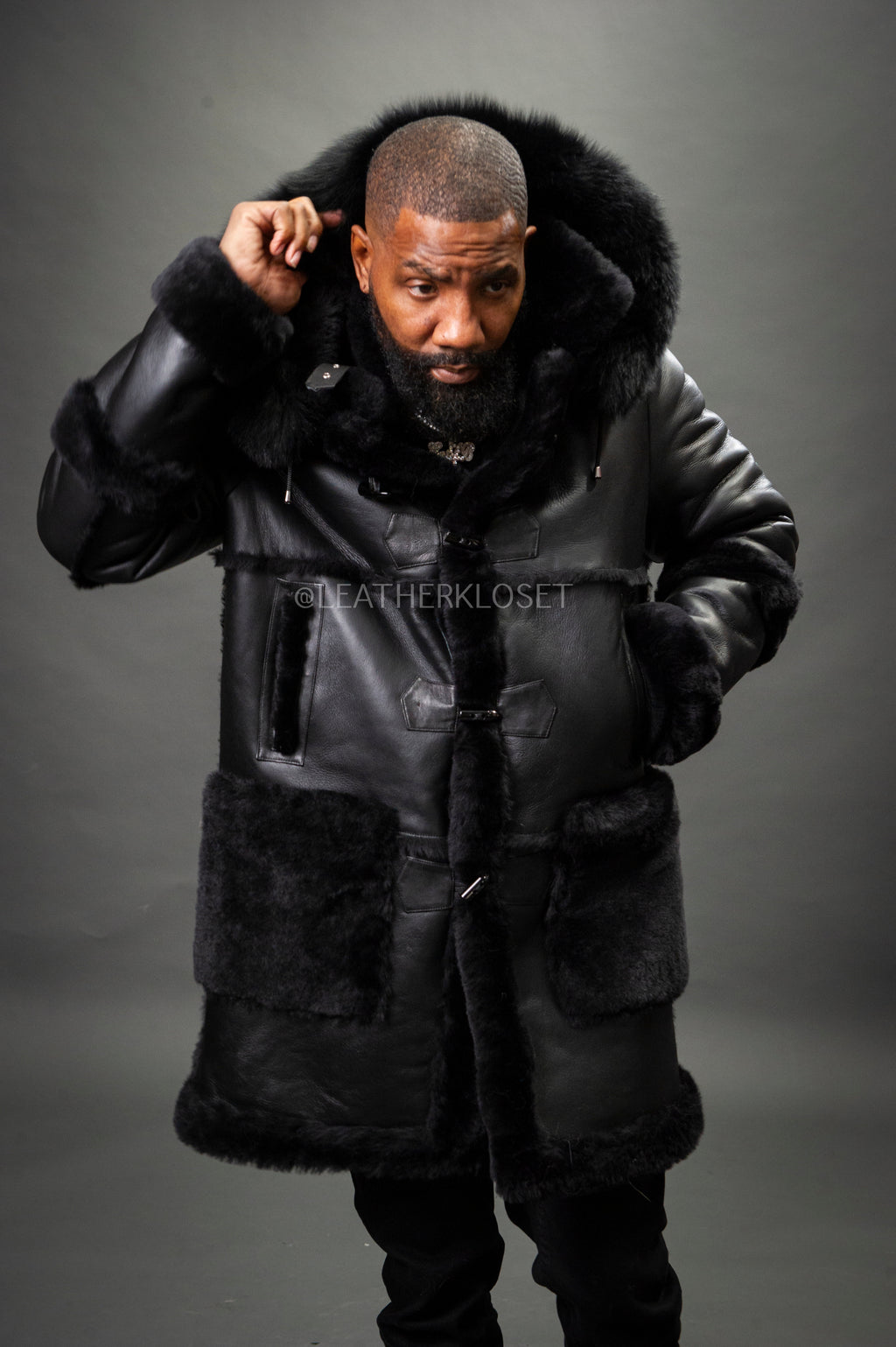 Men's Stealth Real Sheepskin Shearling Duffle [Black]