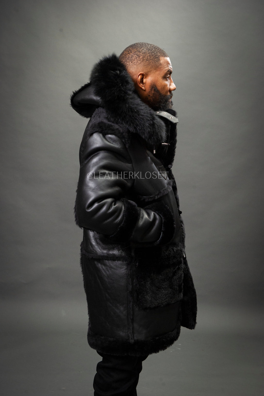 Men's Stealth Real Sheepskin Shearling Duffle [Black]