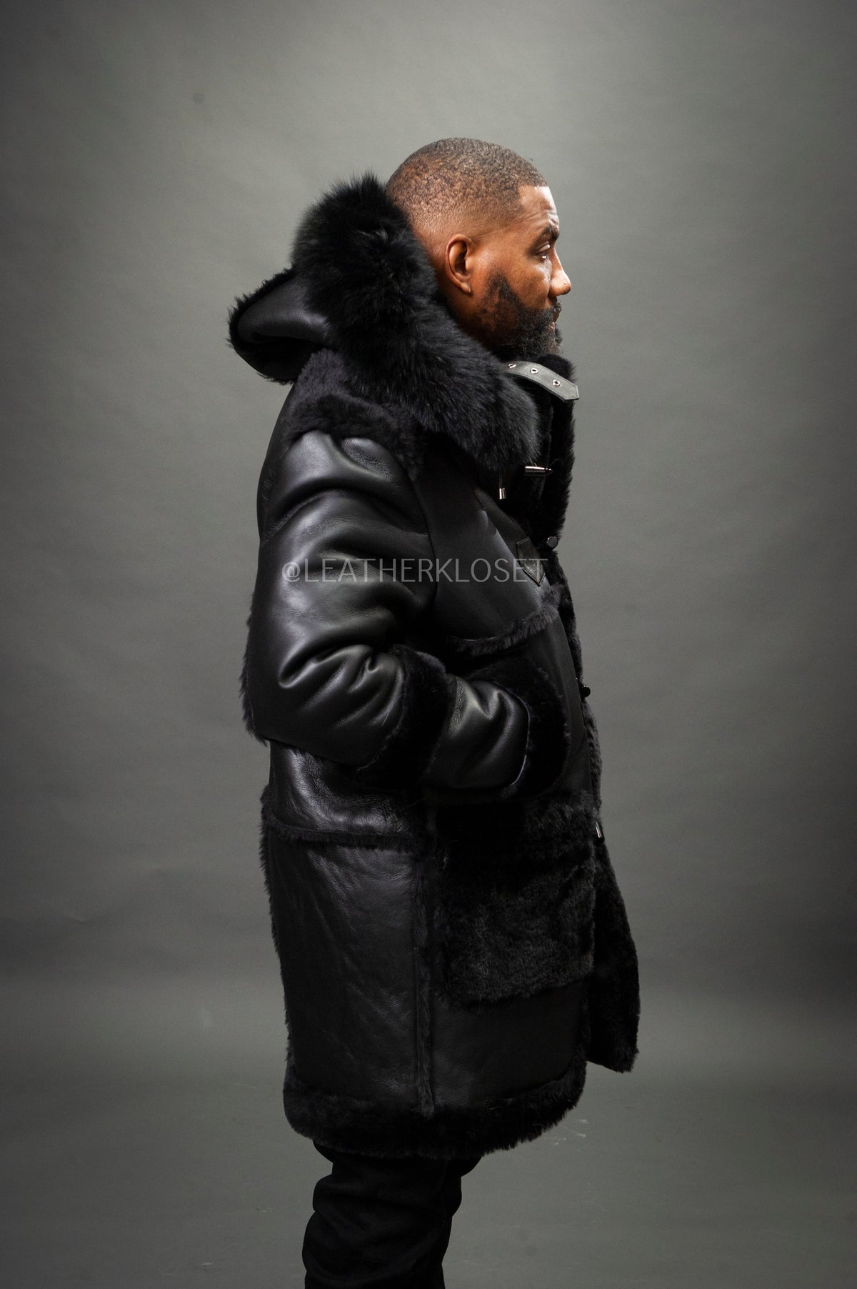 Men's Stealth Real Sheepskin Shearling Duffle [Black]