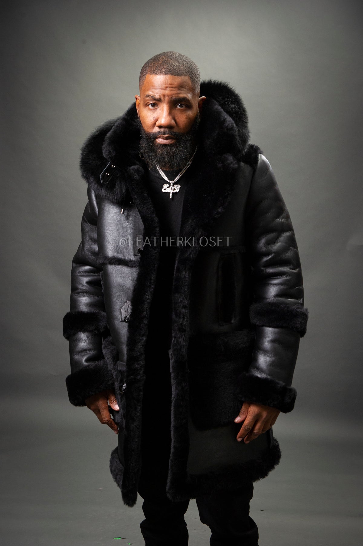 Men's Stealth Real Sheepskin Shearling Duffle [Black]