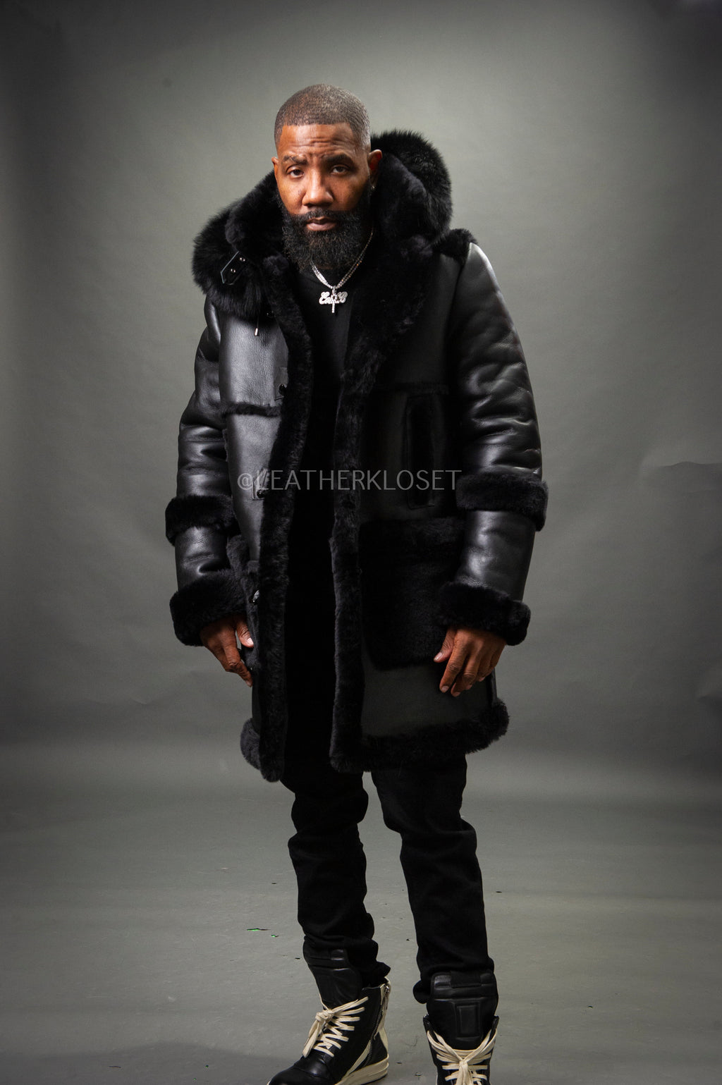 Men's Stealth Real Sheepskin Shearling Duffle [Black]
