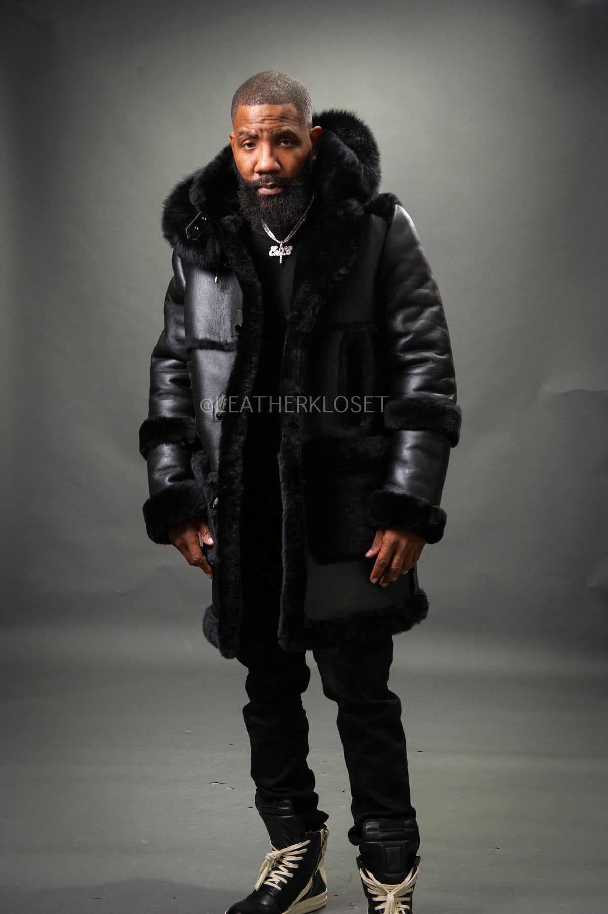 Men's Stealth Real Sheepskin Shearling Duffle [Black]
