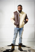 Men's Baseball Multi Color Jacket [Chocolate/Beige/Baby Pink]