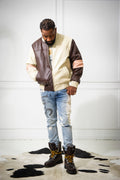 Men's Baseball Multi Color Jacket [Chocolate/Beige/Baby Pink]