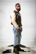 Men's Baseball Multi Color Jacket [Chocolate/Beige/Baby Pink]