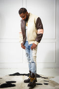 Men's Baseball Multi Color Jacket [Chocolate/Beige/Baby Pink]