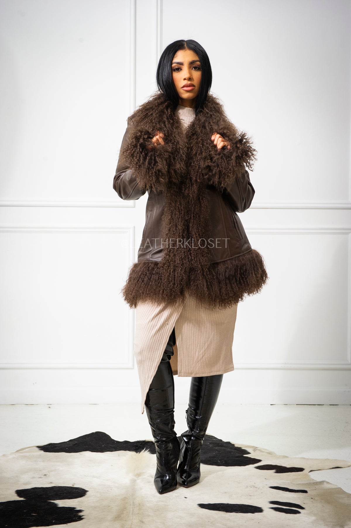 Women's Hazel Leather And Mongolian Fur [Chocolate/Chocolate]