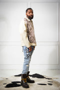 Men's Mink And Leather Combo Jacket [Beige]