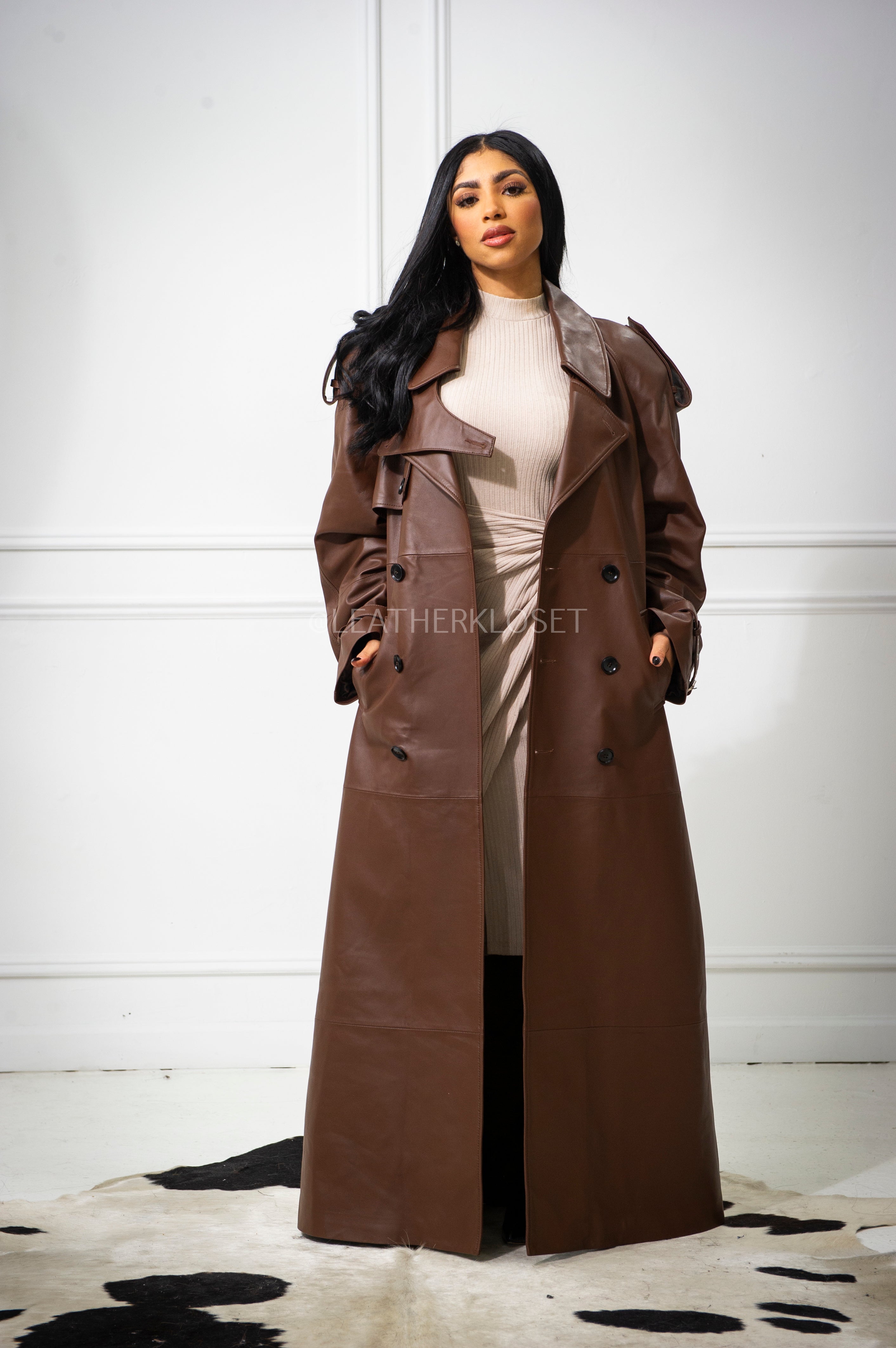 Women's Cora Full Length Leather Trench [Brown] – LeatherKloset