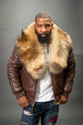 V-Bomber Leather Premium Full Raccoon Fur Collar [Chocolate]